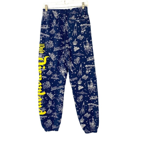 Disney 100 Disneyland Resort Sweat Pants Adult Unisex size XS Blue Yellow - Picture 2 of 13